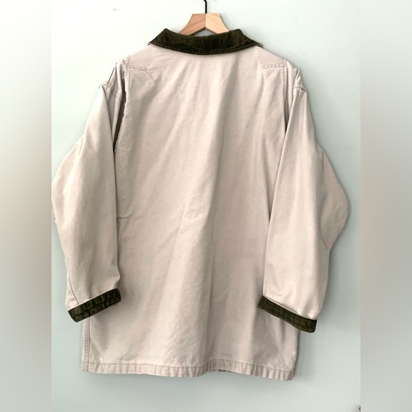 Vintage L.L. Bean Chore Jacket Men’s Large Tan Canvas Plaid Lined Relaxed Flawed - Picture 3 of 16